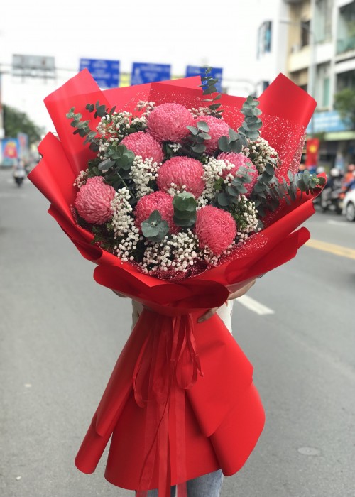 Bó cúc mẫu đơn hồng