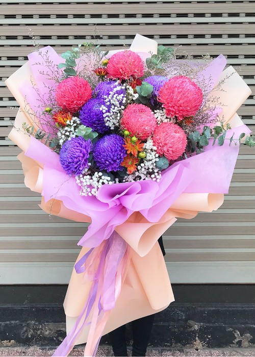 Bó cúc mẫu đơn 2 màu khổng lồ