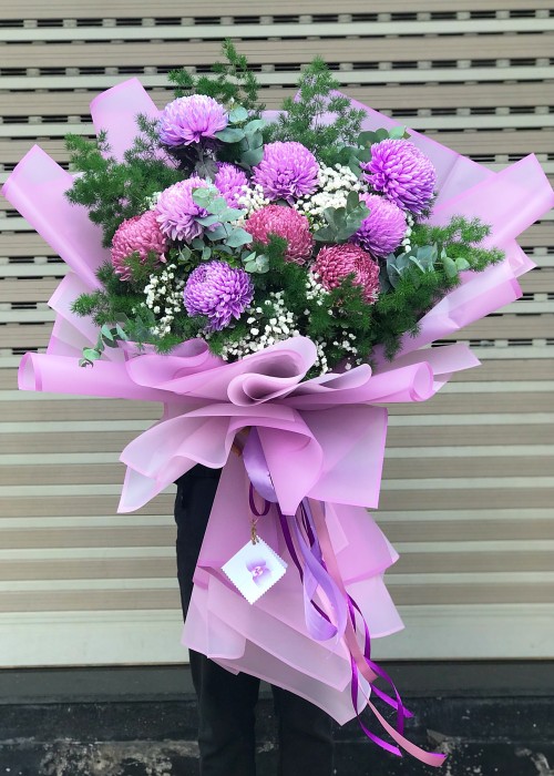 Bó hoa cúc mẫu đơn 2 màu