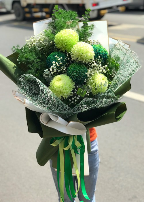 Bó cúc mẫu đơn xanh