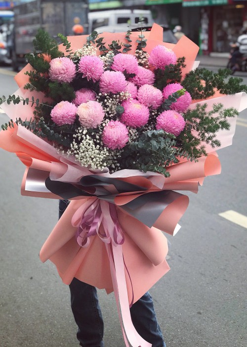 Bó hoa cúc mẫu đơn hồng