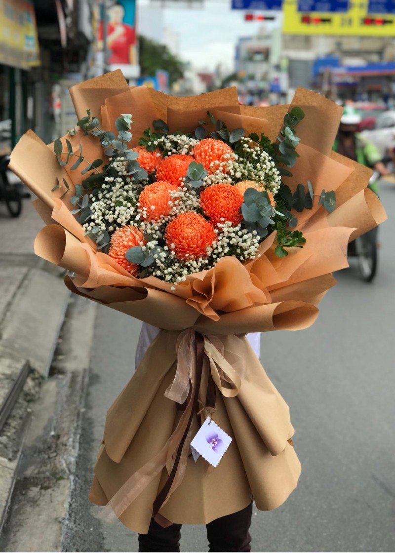 Bó cúc mẫu đơn cam