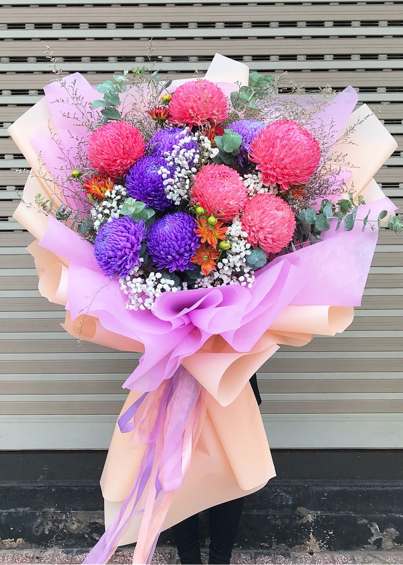 Bó cúc mẫu đơn 2 màu khổng lồ