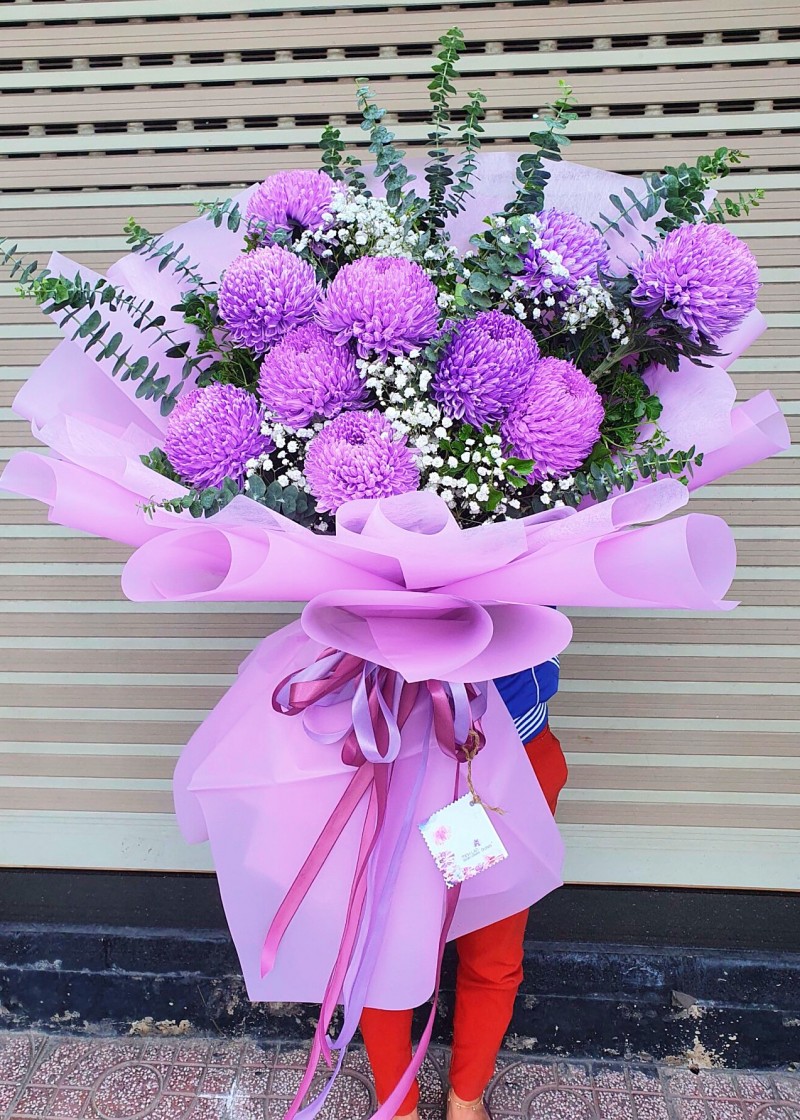 Bó hoa cúc mẫu đơn tím