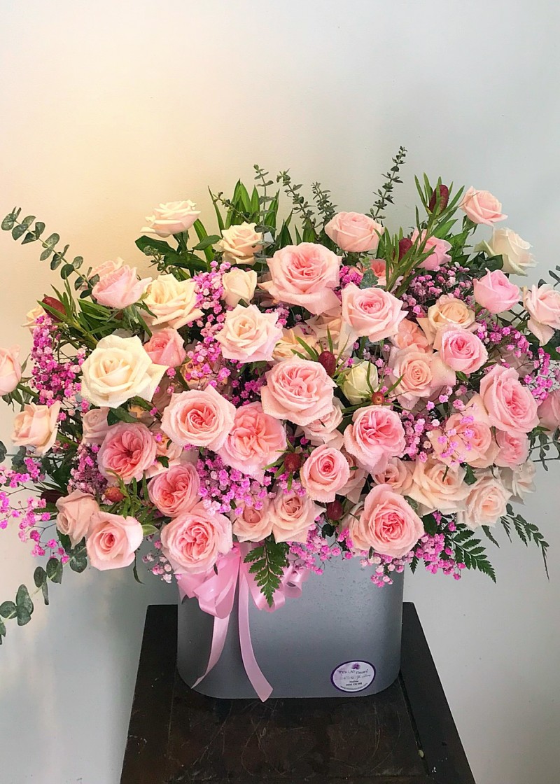 Hộp hoa hồng và babi hà lan