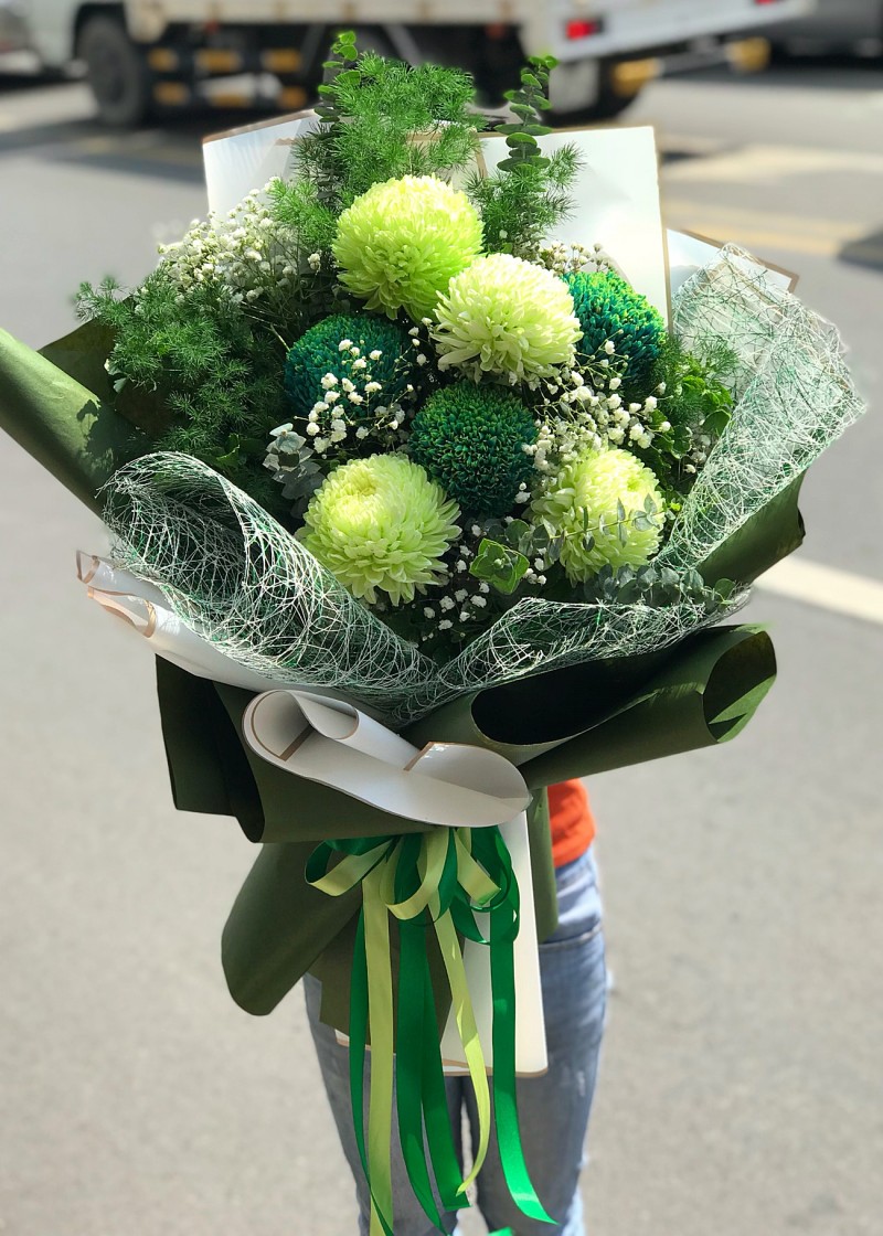 Bó cúc mẫu đơn xanh