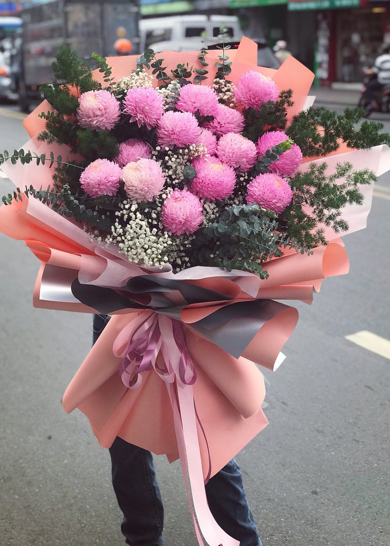 Bó hoa cúc mẫu đơn hồng