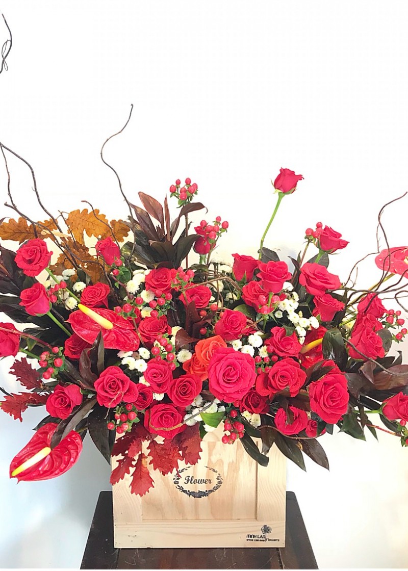 Chậu hoa tone đỏ